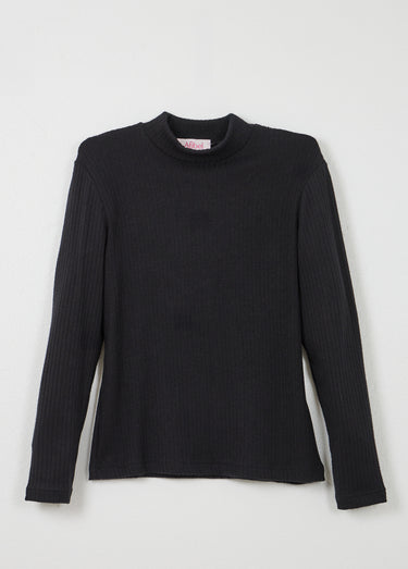 T-shirt col montant maille côtelée manches longues Noir