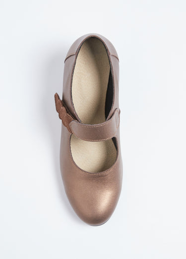 Escarpins à talon largeur confort scratchés cuir Bronze