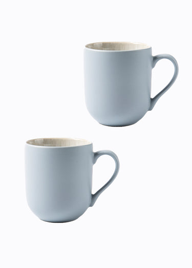 Set 2 mugs à anses grès émaillé, moyen Bleu / Gris
