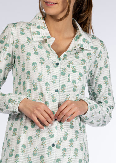 Chemise de nuit manches longues boutonnée Vert