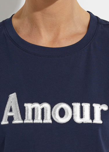 T-shirt coton avec inscription Amour Marine / Blanc