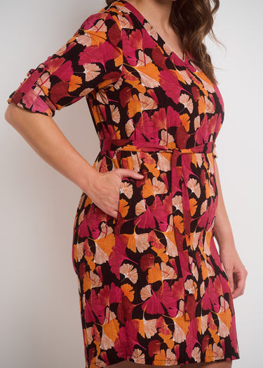 Robe imprimé avec manches retroussables Noir Imprime