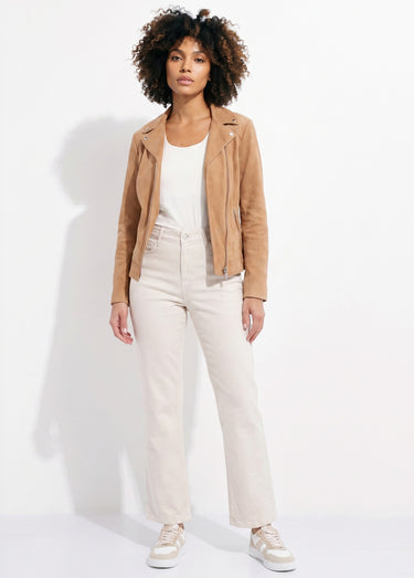 Jean couleur 5 poches droit taille haute Ecru