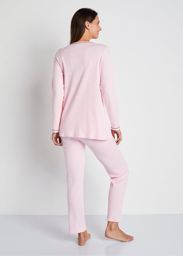Pyjama 2 pièces coton, broderie poitrine Rose