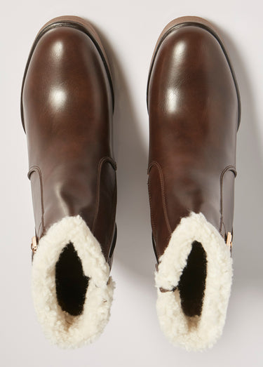 Boots fourrées à talon compensé Marron