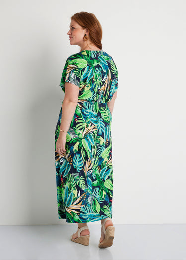 Robe longue évasée imprimé tropical Imp Vert