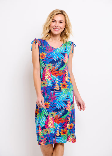 Robe débardeur courte fleuri tropical Bleu / Rouge