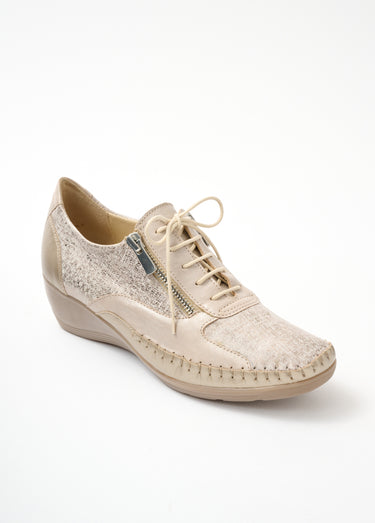 Derbies cuir zippées effet laçage Beige