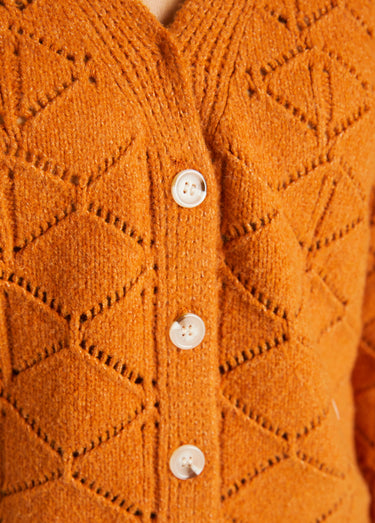 Gilet court ajouré col V boutonné uni Caramel