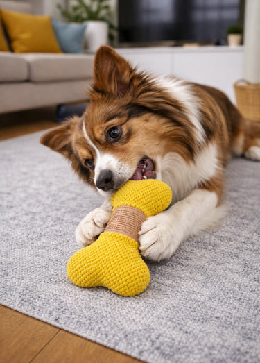 Doudou tissu pour animal en forme d'os Jaune