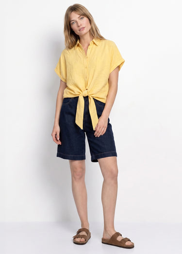 Chemisier chiné avec lin, nœud fantaisie Jaune