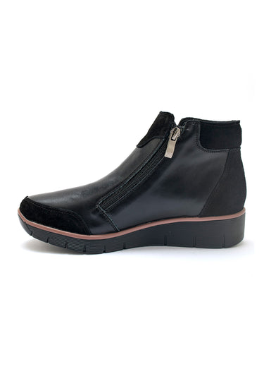 Boots compensées cuir lisse et suédé Noir