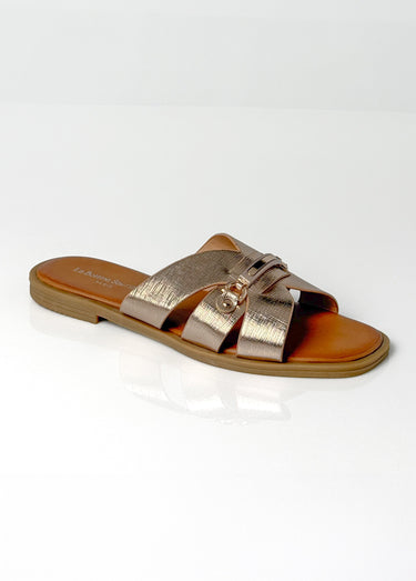Sandales chic simili cuir, détails métal Champagne