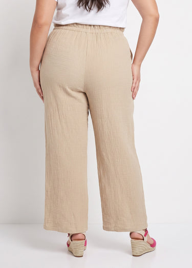 Pantalon large tendance, gaze de coton Beige