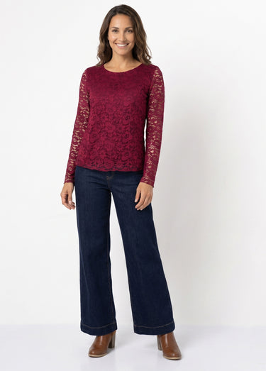 T-shirt dentelle manches longues Bordeaux