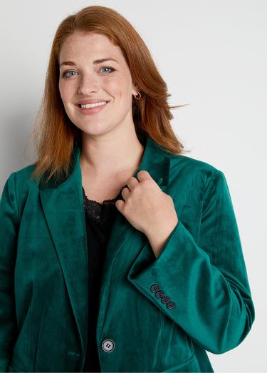 Veste blazer droite velours uni col tailleur Vert