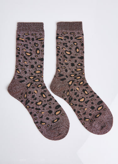 Chaussettes pailletées motif léopard Leopard Marron