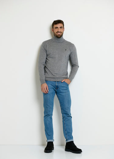 Pull col roulé chiné fine jauge Gris