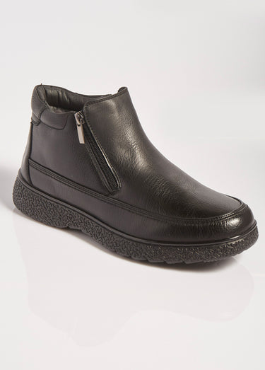 Bottines fourrées zippées à bout rond Noir