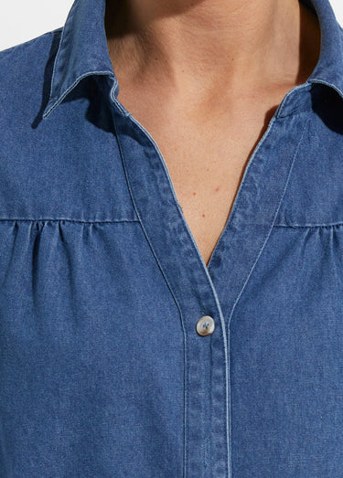 Chemise en jean bohème plissée Bleu Stone