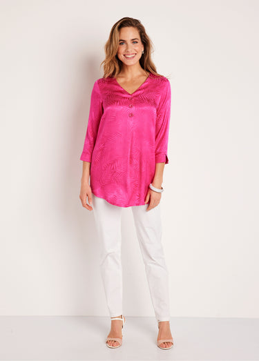 Tunique longue col V manches 3/4 Fuchsia