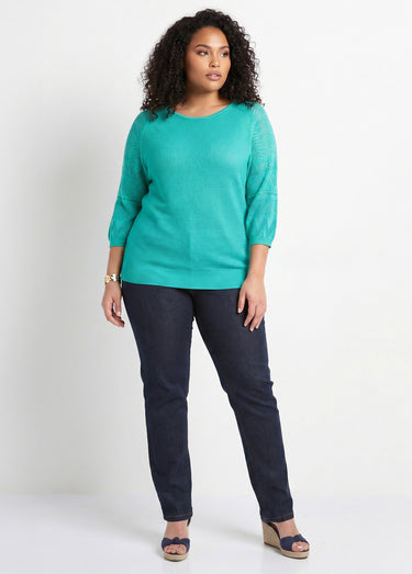 Pull léger manches 3/4 raglan col rond Aqua