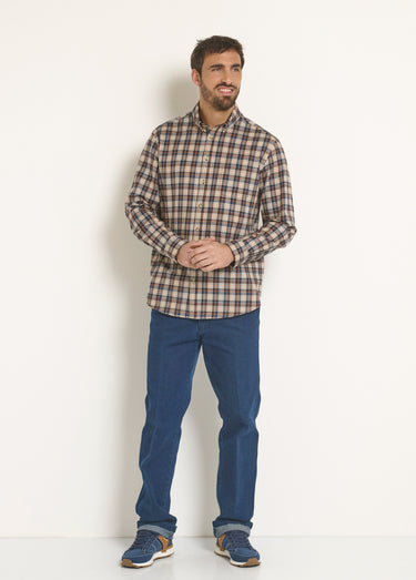 Chemise flanelle détails velours, clair Carreaux Marron