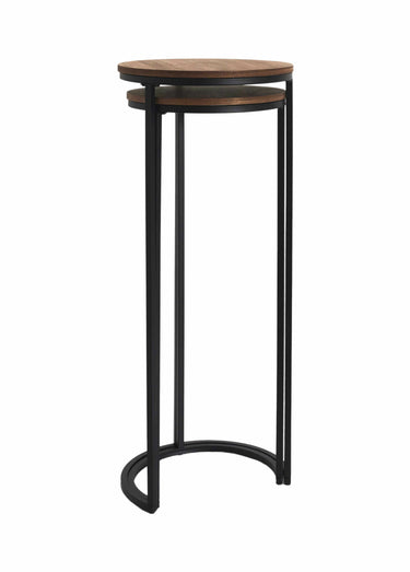 Sellettes métal et plateau aspect acacia Marron/Noir