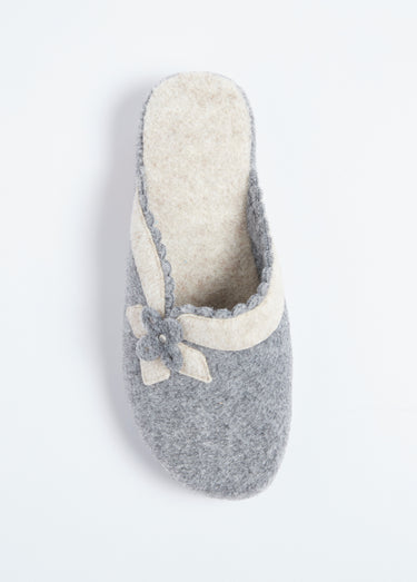 Chaussons mules en feutre, détail fleur Gris