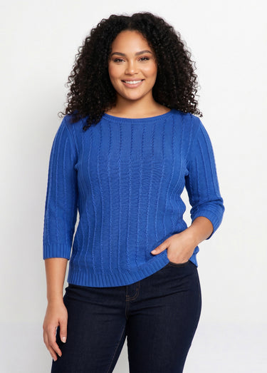 Pull col bateau manches 3/4 Bleu