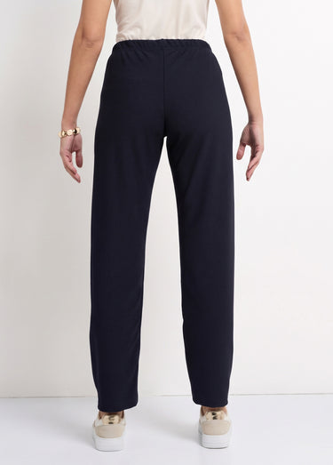 Pantalon droit taille élastiquée maille côtelée Marine