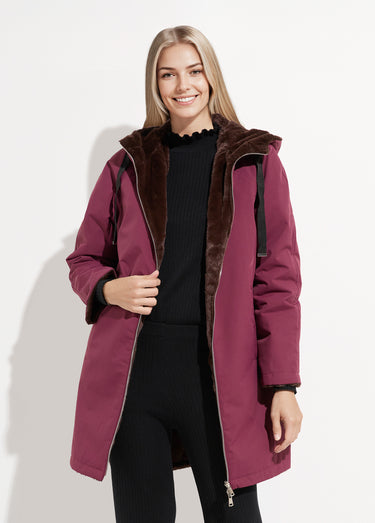 Parka réversible fourrure, avec capuche Bordeaux