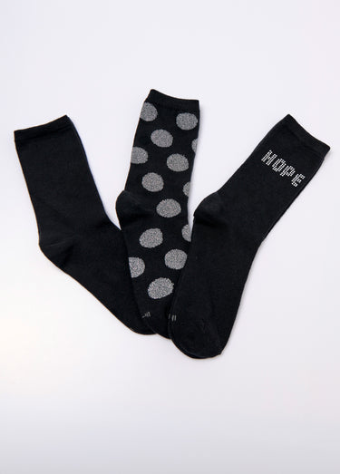 Chaussettes assorties, pois et message Noir Lot 3
