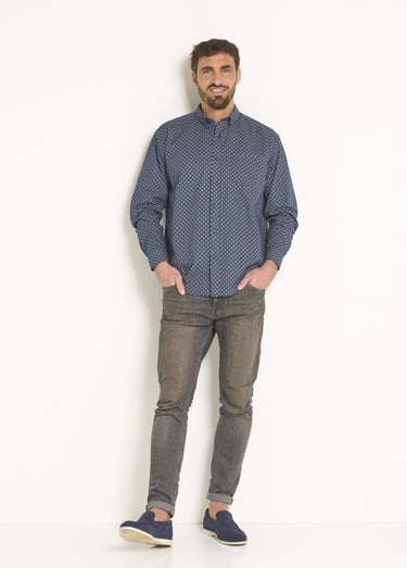 Chemise manches longues motif géométrique Marine