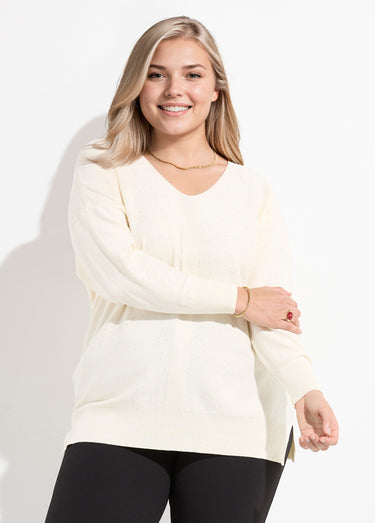 Pull maille fine jauge avec mini sequins Ecru
