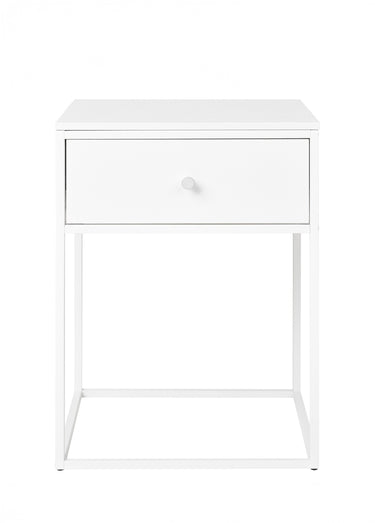 Table de chevet en acier, avec tiroir Blanc