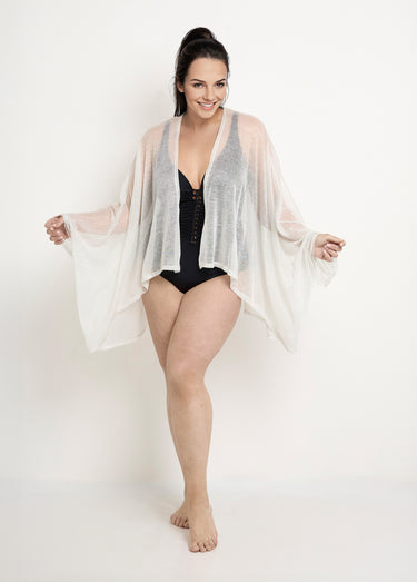 Kimono de plage maille métallisée Blanc