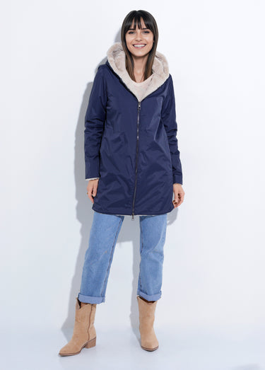 Parka réversible déperlant / fourrure 1 Marine/Beige