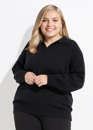 Pull en maille col polo, coupe confort Noir