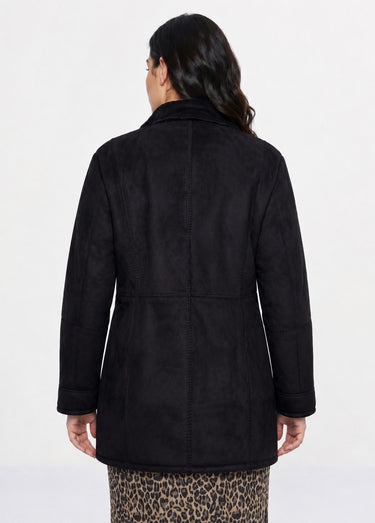 Manteau col tailleur façon peau lainée Noir