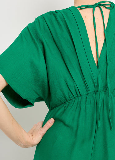 Robe longue col V plissé devant et dos Vert