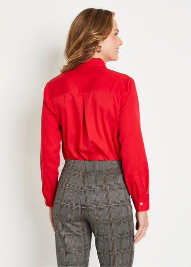 Chemisier droit boutonné coton uni bijoux Rouge