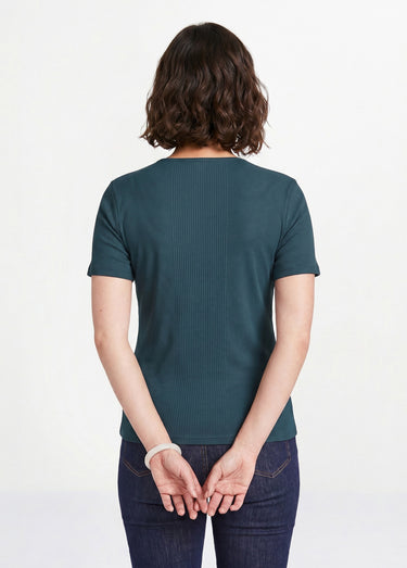 T-shirt coton côtelé col rond Marine