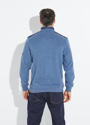 Pull avec col zippé et détails bimatière Bleu