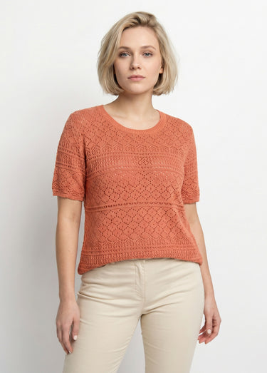 Pull manches courtes blousant ajouré col rond Epice
