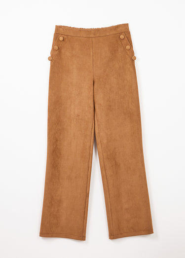 Pantalon droit ceinture élastiquée tissu suédé Camel