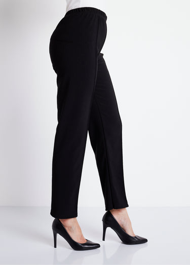 Pantalon droit taille élastiquée maille côtelée Noir