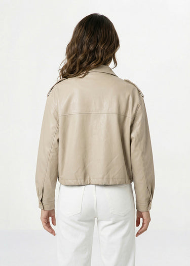 Blouson motard en simili cuir pastel Beige