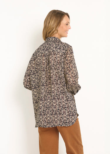 Chemisier fil brillant manches avec pattes Noir/Beige