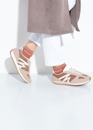 Baskets empiècements et lacets fantaisie Beige